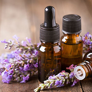 A bottle of essential oil. Aromatherapy can help relieve stress.