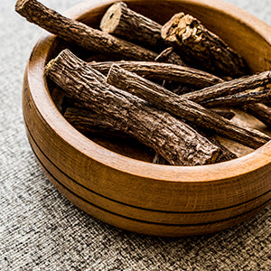 A bowl of licorice roots.