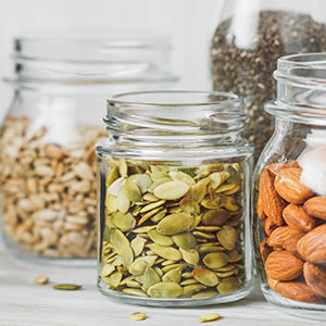 A jar of pumpkin seeds.