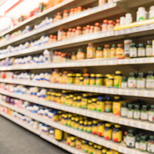 A supplement aisle at a grocery store.