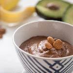 A bowl of vegan chocolate pudding. This dessert has no sugar and the ingredients used can be beneficial to your health.